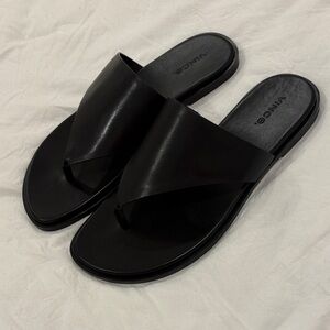 Vince Black Crossover Toe-Post Slide Sandals